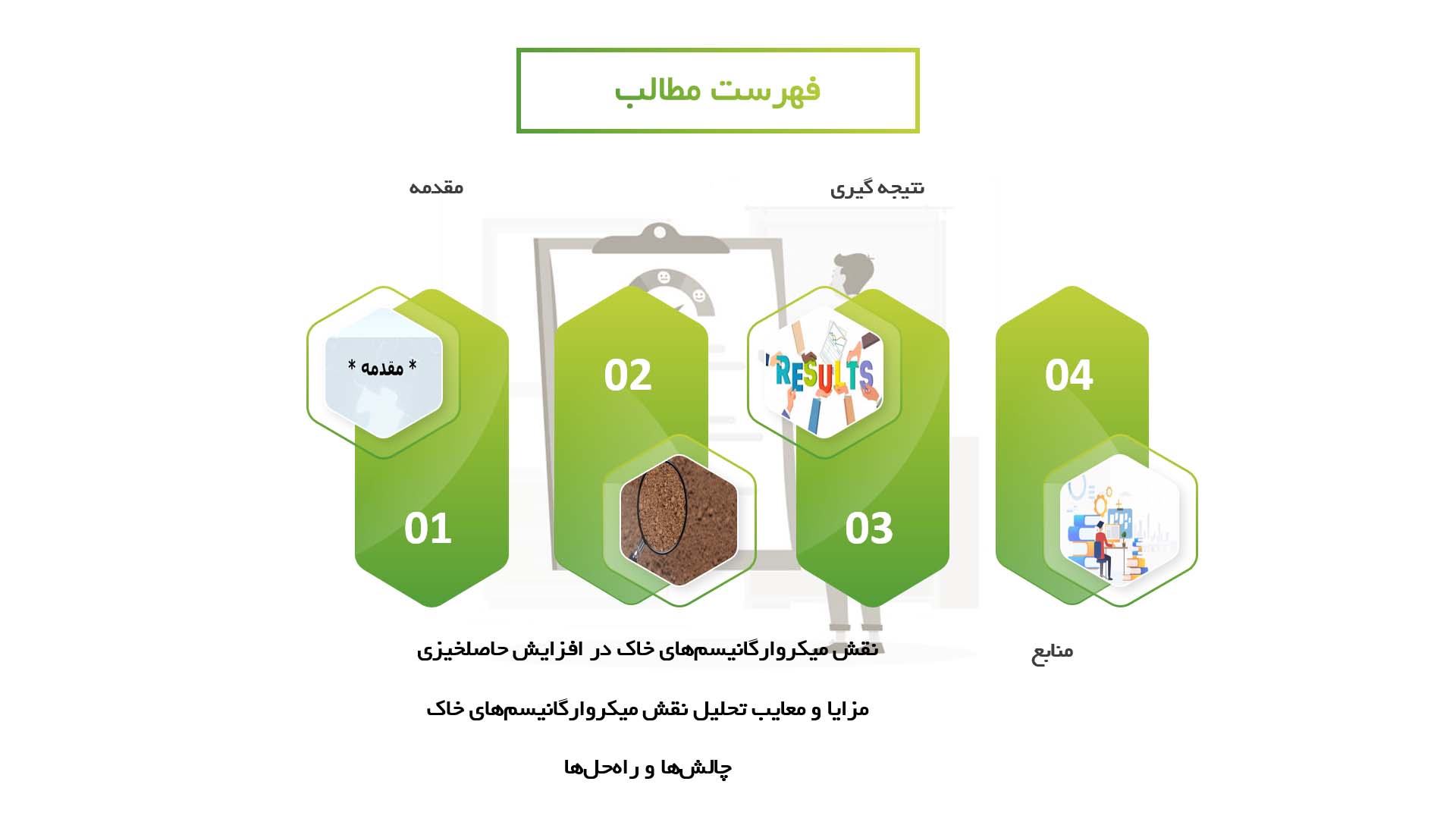 پاورپوینت در مورد نقش میکروارگانیسم‌های خاک در افزایش حاصلخیزی خاک‌های کشاورزی